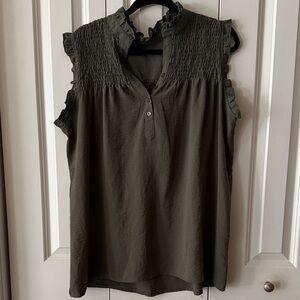 Sleeveless Ruffle-Yoke Tank Top - Olive